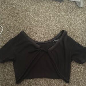 Aerie Black Crop Tie Front Blouse